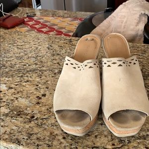 Nude suede wedge shoes